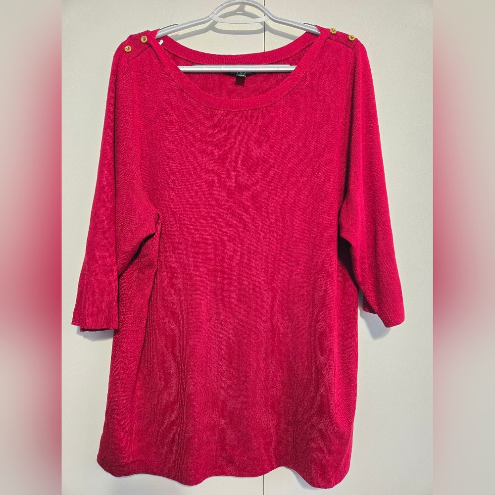 Roz & Ali Deep Red 3/4 Sleeve Sweater with Button Shoulder Accents- Size 2X